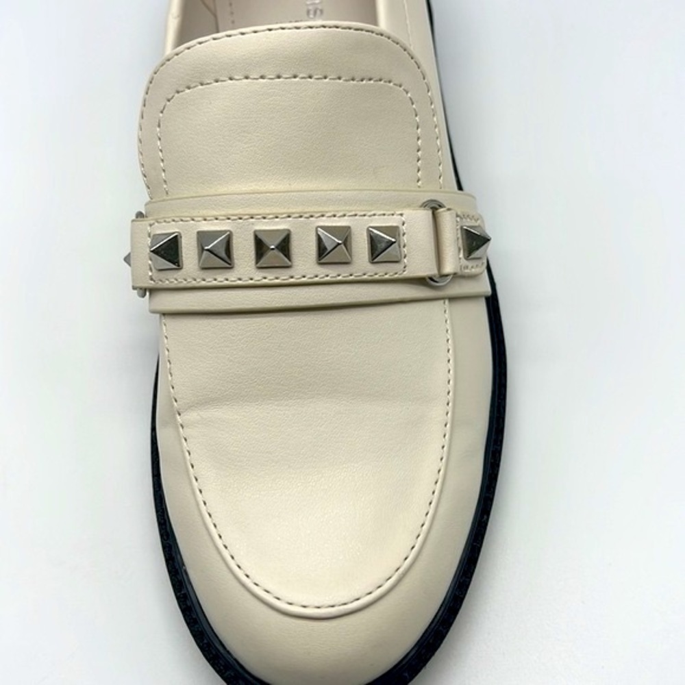 Marc Fisher - Hemmy White Leather With Silver Hardware Studs Slip On Loafers 6.5 - Picture 10 of 14